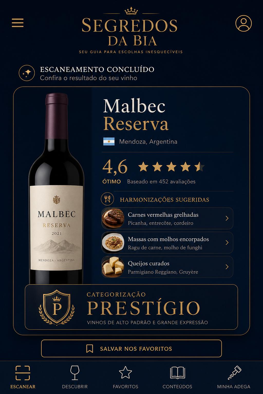 Tela do app Segredos da Bia mostrando recomendação calibrada